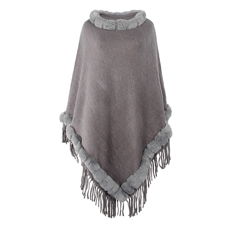 Knitted Cape Shawl With Fur Collar Angel Wishes