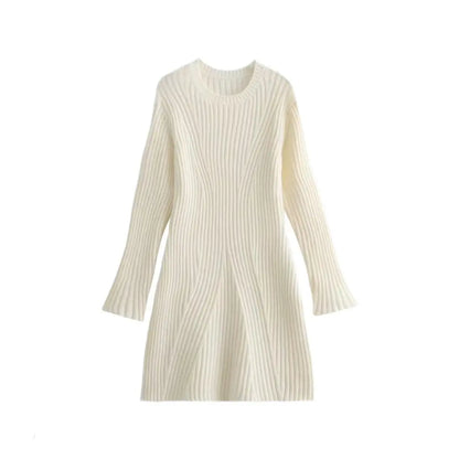 Fashion Solid Ribbed Knitted Dress Fall And Winter Slim-fit Stand-up Collar A-line Dresses Women's Clothing Angel Wishes