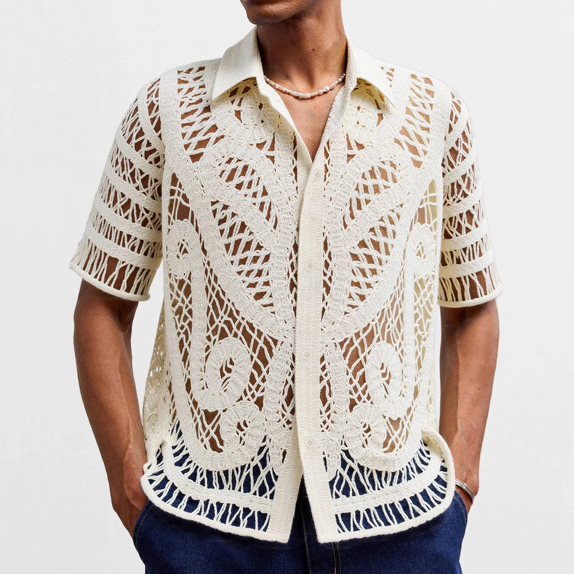 Short Sleeved Crochet Sweater for Men Angel Wishes