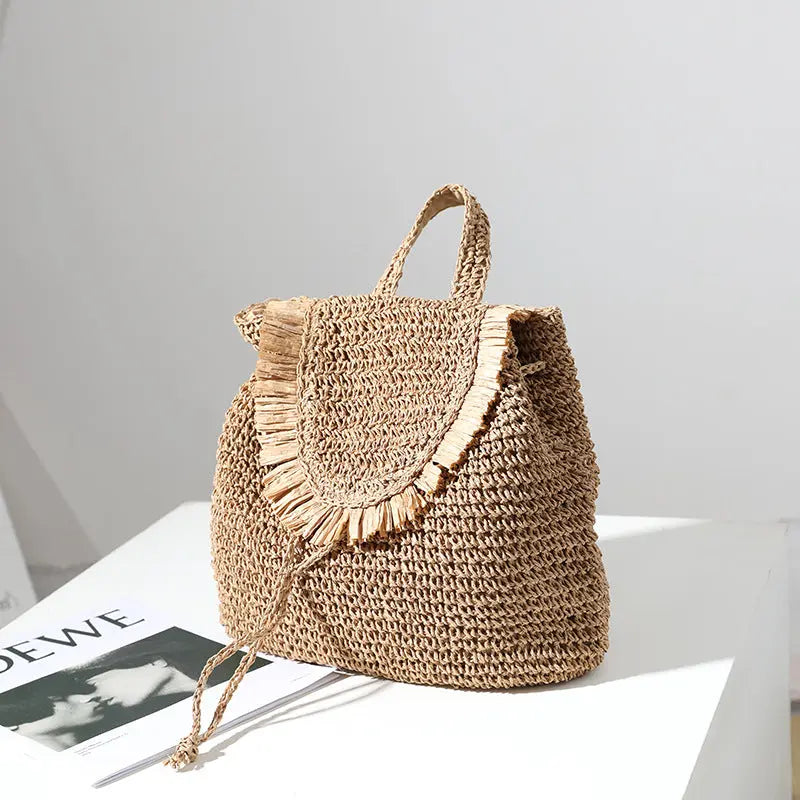 Women's Seaside Holiday Leisure Tassel Straw  Woven Bag Angel Wishes