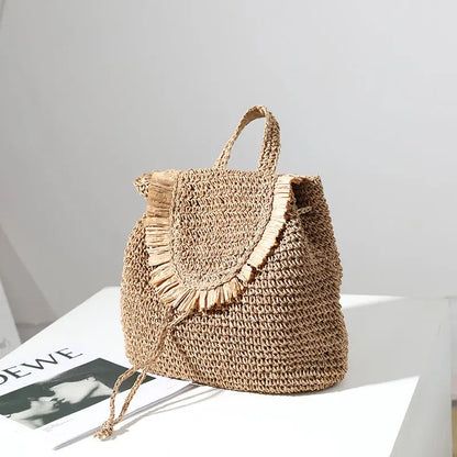 Women's Seaside Holiday Leisure Tassel Straw  Woven Bag Angel Wishes