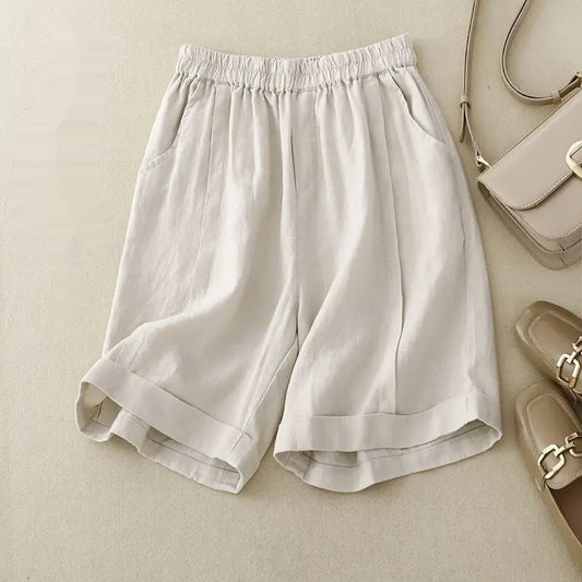 Summer High Waist Slimming Cotton Linen Wide Leg Shorts Angel Wishes