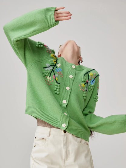 Handmade Three-dimensional Embroidered Knitted Cardigan For Women Angel Wishes