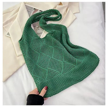 Solid Color Bag Knitted Bags Hollow Woven Bag Angel Wishes