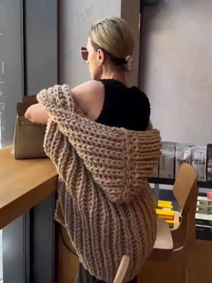 Hooded Thick Woven Cardigan Angel Wishes