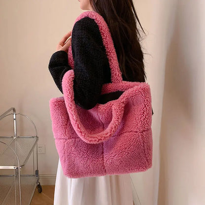 Women's Designer Luxury Plush Bag Winter Fashion Cute Tote Handbags Large Capacity Portable Single Shoulder Furry Bags Angel Wishes