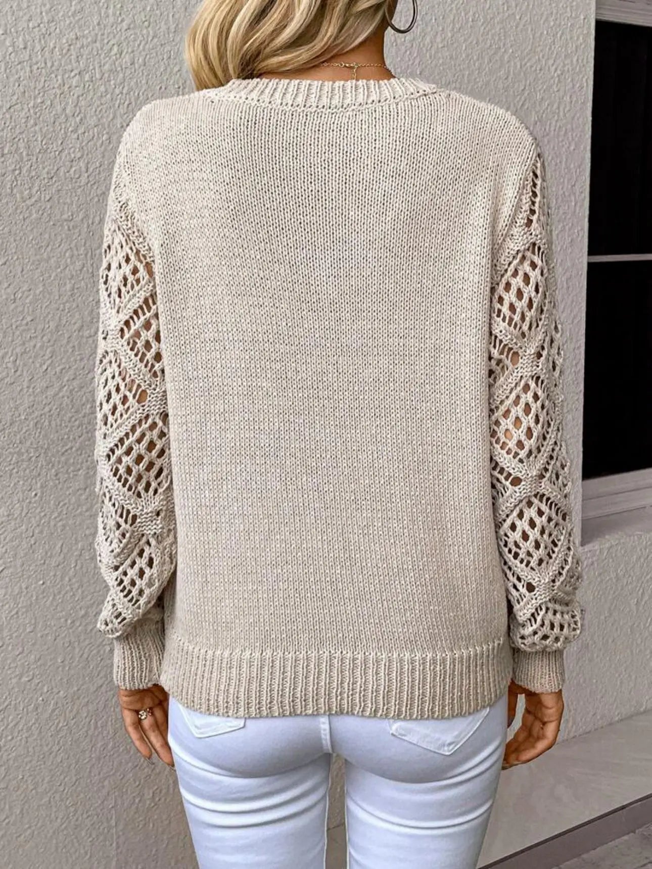 Stylish V-neck Pullover Sweater With Hollow Long Sleeve Angel Wishes