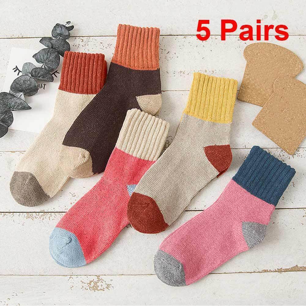 5 Pairs Womens Thick Socks Wool Thermal Warm Knitting Nordic Ladies Socks Winter Angel Wishes