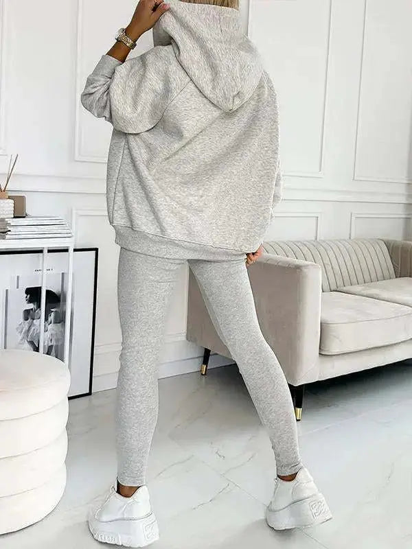 3pcs Women's Sports Suit Loose Hooded Pockets Sweatshirt And Vest And Slim Trousers Angel Wishes