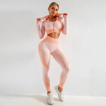3PCS Yoga Set Seamless Sport Set Women Gym Clothing Leggings Women Crop Top Sports Bra Women Fitness Gym Set Womens Outfits Tracksuit Angel Wishes
