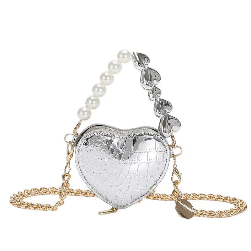 Mini Love-shape Pearls Handbag Fashion Cute Chain Lipstick Bag Women's Bright Candy Color Shoulder Messenger Bag Angel Wishes