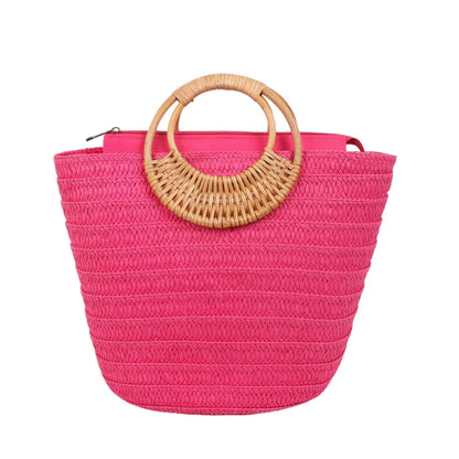 Seaside Ins Style Straw Bag Large Capacity Round Portable Angel Wishes