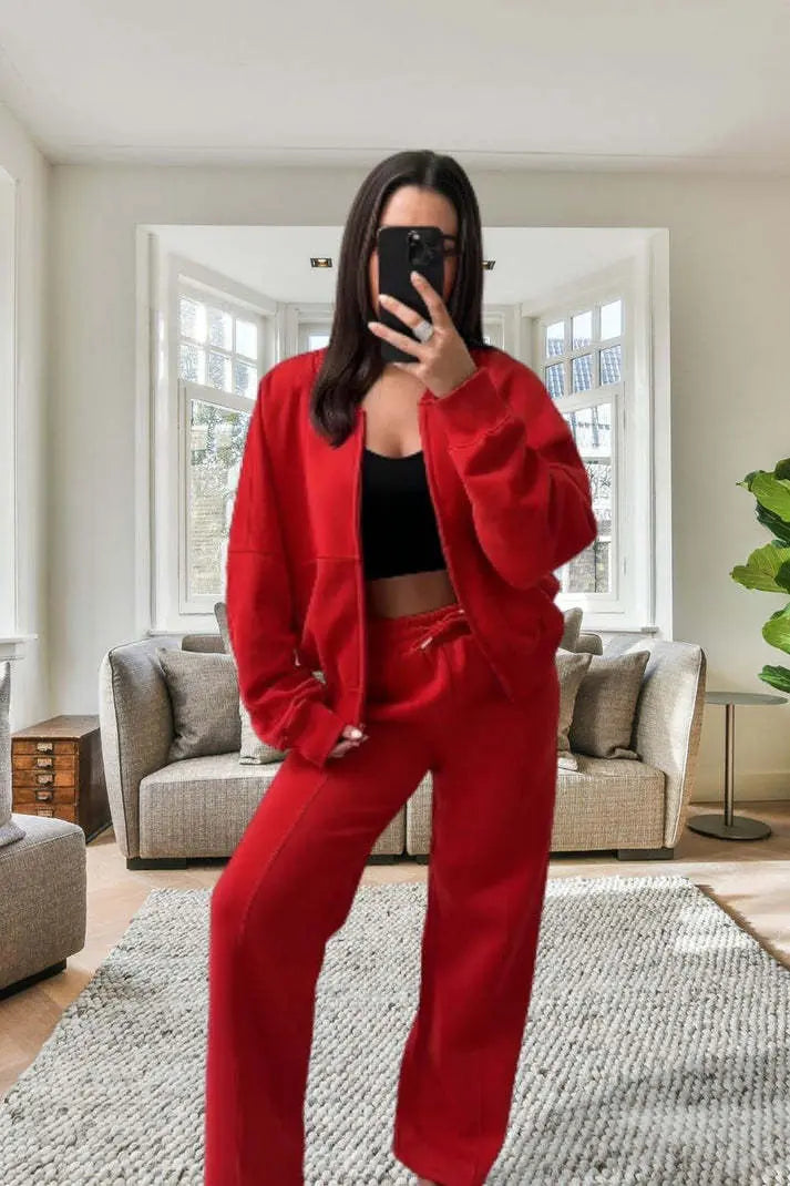 Bomber New Style Oversized Fleece Zipper And Wide Leg Tracksuit Angel Wishes