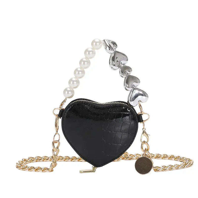 Mini Love-shape Pearls Handbag Fashion Cute Chain Lipstick Bag Women's Bright Candy Color Shoulder Messenger Bag Angel Wishes