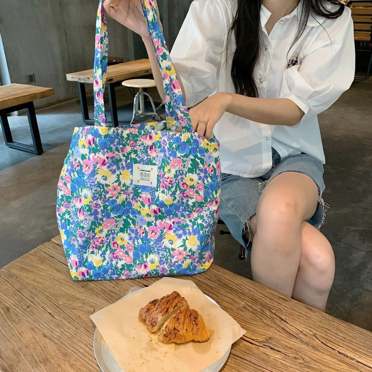 Floral Canvas Tote Bag Angel Wishes
