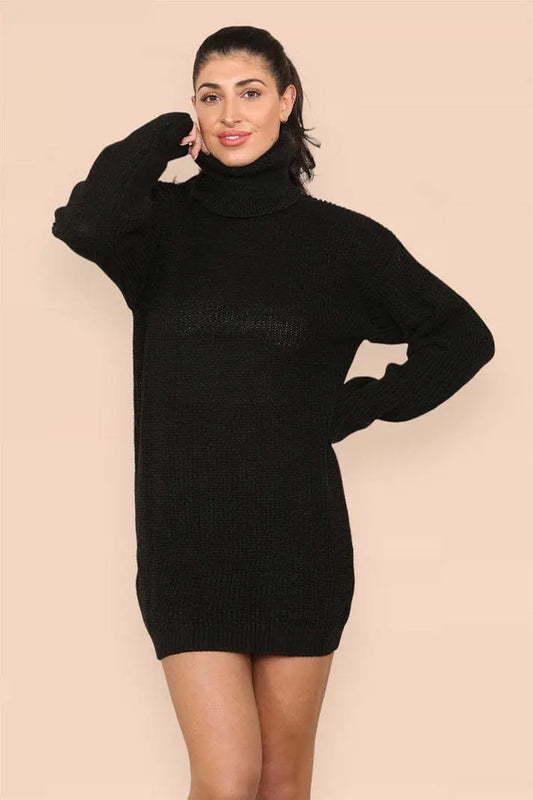 Polo Roll Neck Over Sized Ribbed Knitted Florescent Chunky Sweater Jumper Dress Angel Wishes