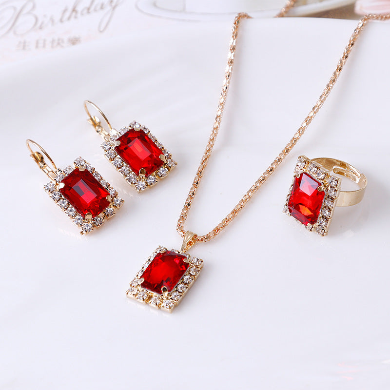 Crystal Set Necklace Earring Ring Three-piece Set Angel Wishes