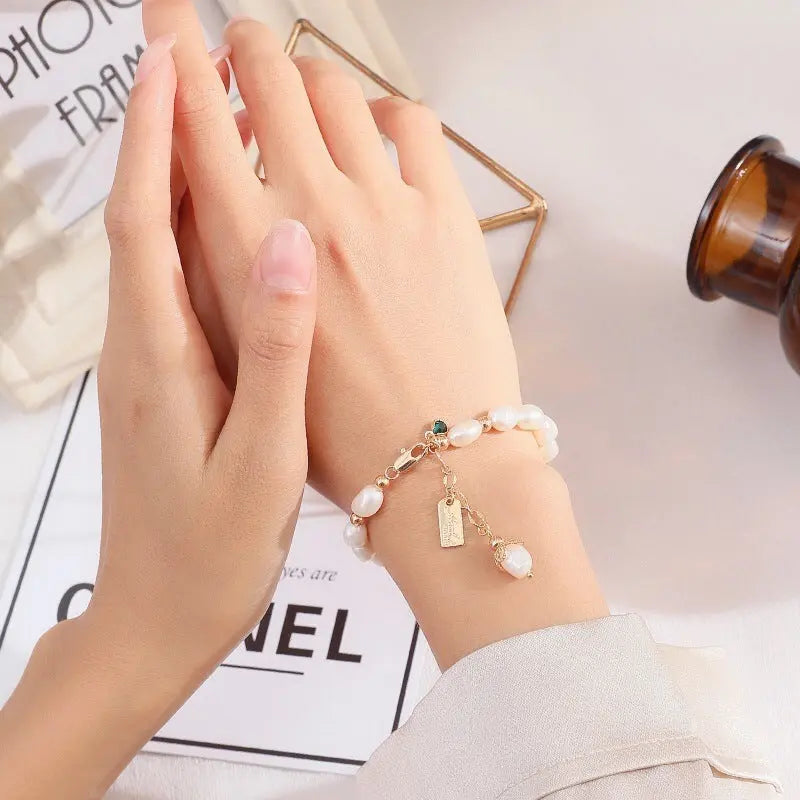 Natural Zircon Pearl Bracelet Ins Fashion Luxury Jewelry Angel Wishes