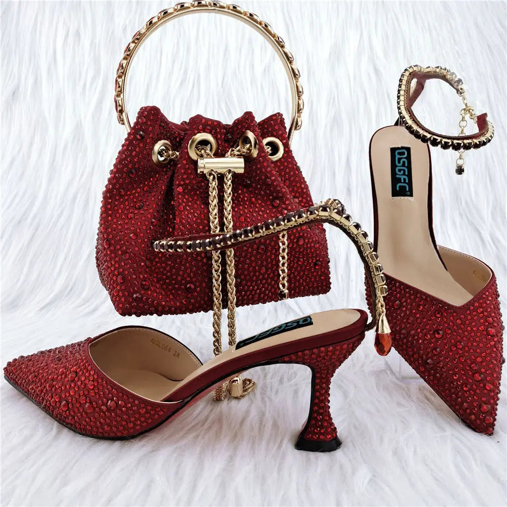 Shoe Bag Set Combination Pointy Back Empty Sandals Same Style Hand-held Diamond Angel Wishes