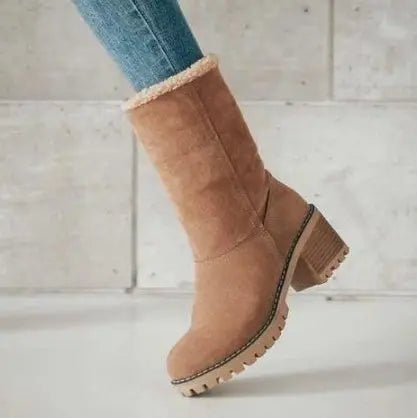 Mid-Tube Thick Heel Suede Snow Boots Angel Wishes