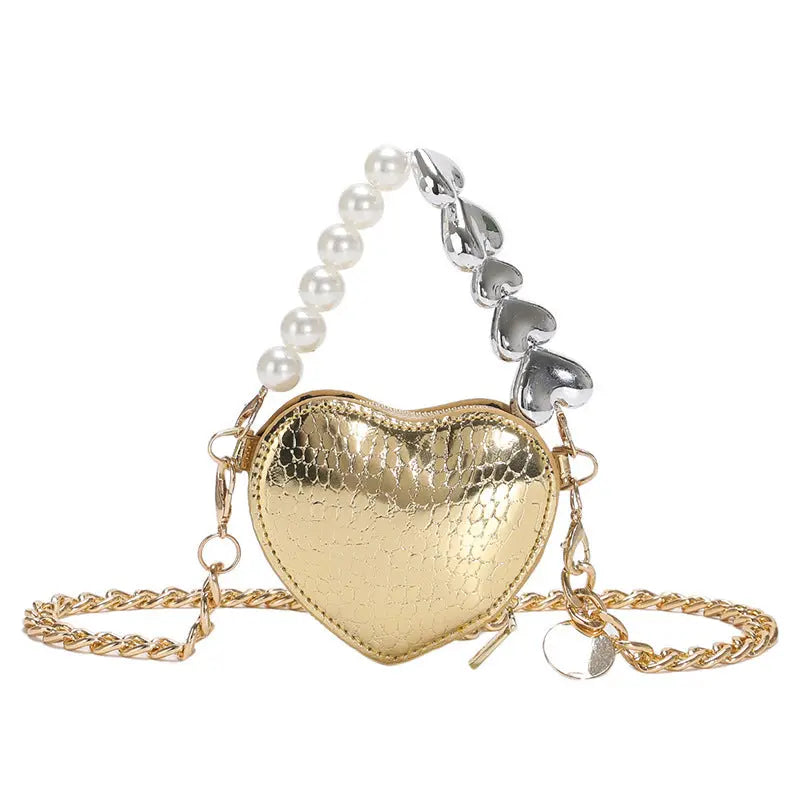 Mini Love-shape Pearls Handbag Fashion Cute Chain Lipstick Bag Women's Bright Candy Color Shoulder Messenger Bag Angel Wishes