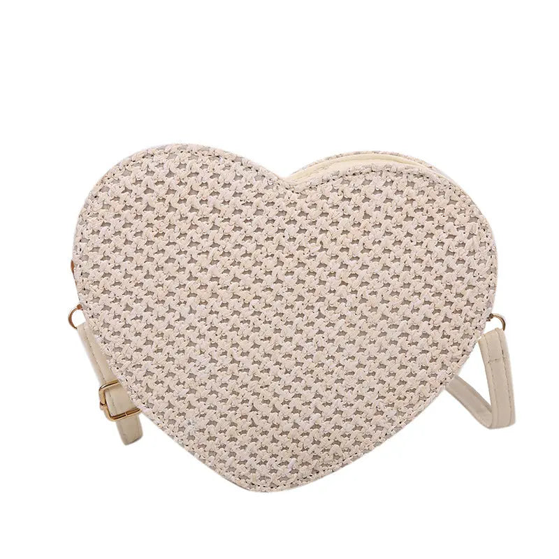 Western-style Love-shaped Straw Woven One-shoulder Diagonal Bag Angel Wishes