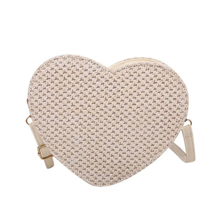 Western-style Love-shaped Straw Woven One-shoulder Diagonal Bag Angel Wishes