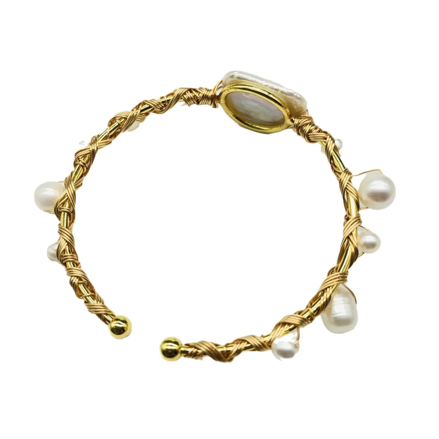 Natural Freshwater Pearl Handmade Wire-wrapped Bracelet Angel Wishes