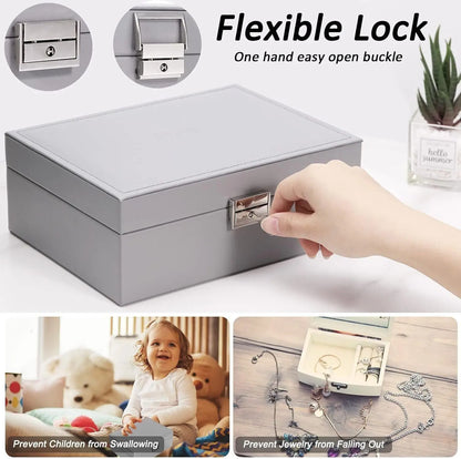 2 Layer Grey Jewellery Box Organizer Rings Necklaces Jewellry Storage Case Box Angel Wishes