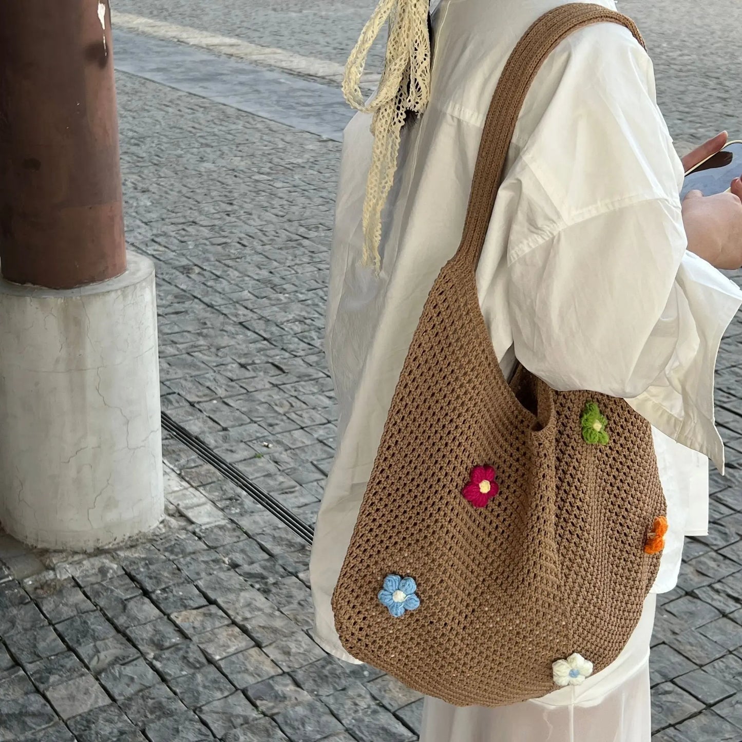 Hand-woven Hollow Shoulder Extra Large Bag Angel Wishes