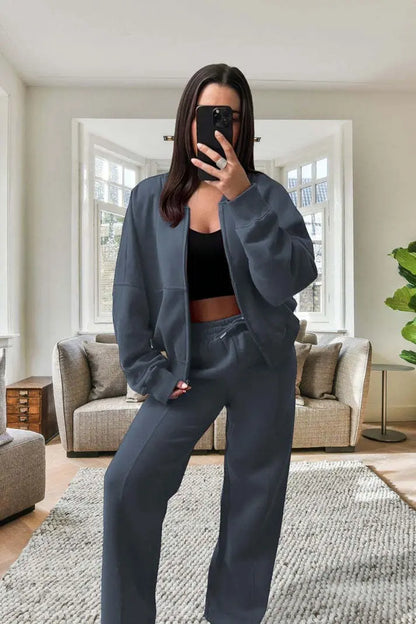 Bomber New Style Oversized Fleece Zipper And Wide Leg Tracksuit Angel Wishes