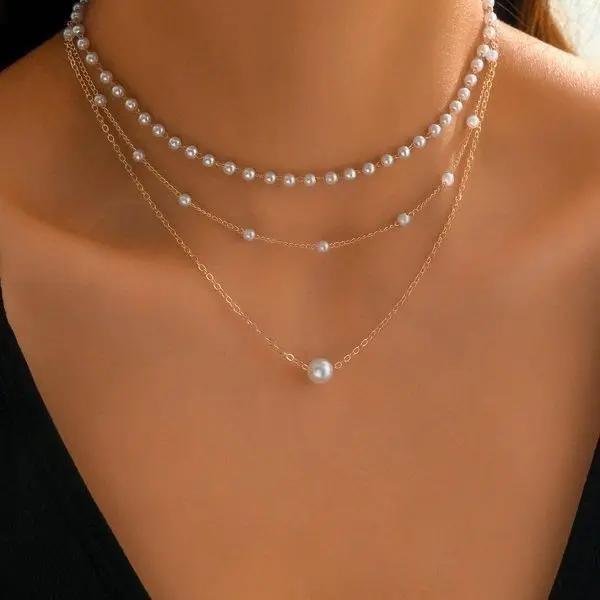 Pearl Chain Pendant Three-layer Necklace Angel Wishes