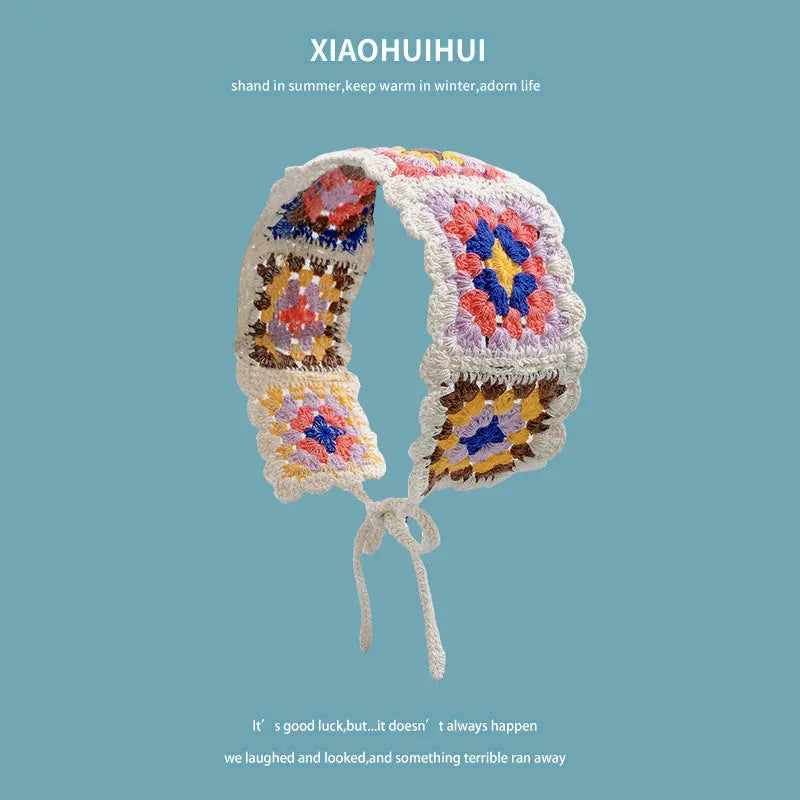 Girl's Colorful Hair Band Handmade Crochet Fashion Color Contrast Hair Accessories Cotton Braided Ear Warmer Wear Matching Headband For Women Angel Wishes