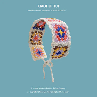 Girl's Colorful Hair Band Handmade Crochet Fashion Color Contrast Hair Accessories Cotton Braided Ear Warmer Wear Matching Headband For Women Angel Wishes