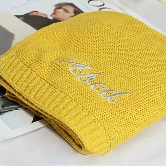 Personalized Knitted Cotton Baby Blanket Angel Wishes