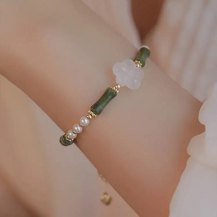 Stylish Olivine Bamboo Joint Shell Pearls Bracelet Angel Wishes