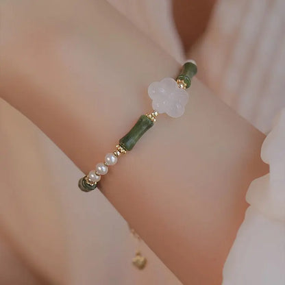 Stylish Olivine Bamboo Joint Shell Pearls Bracelet Angel Wishes