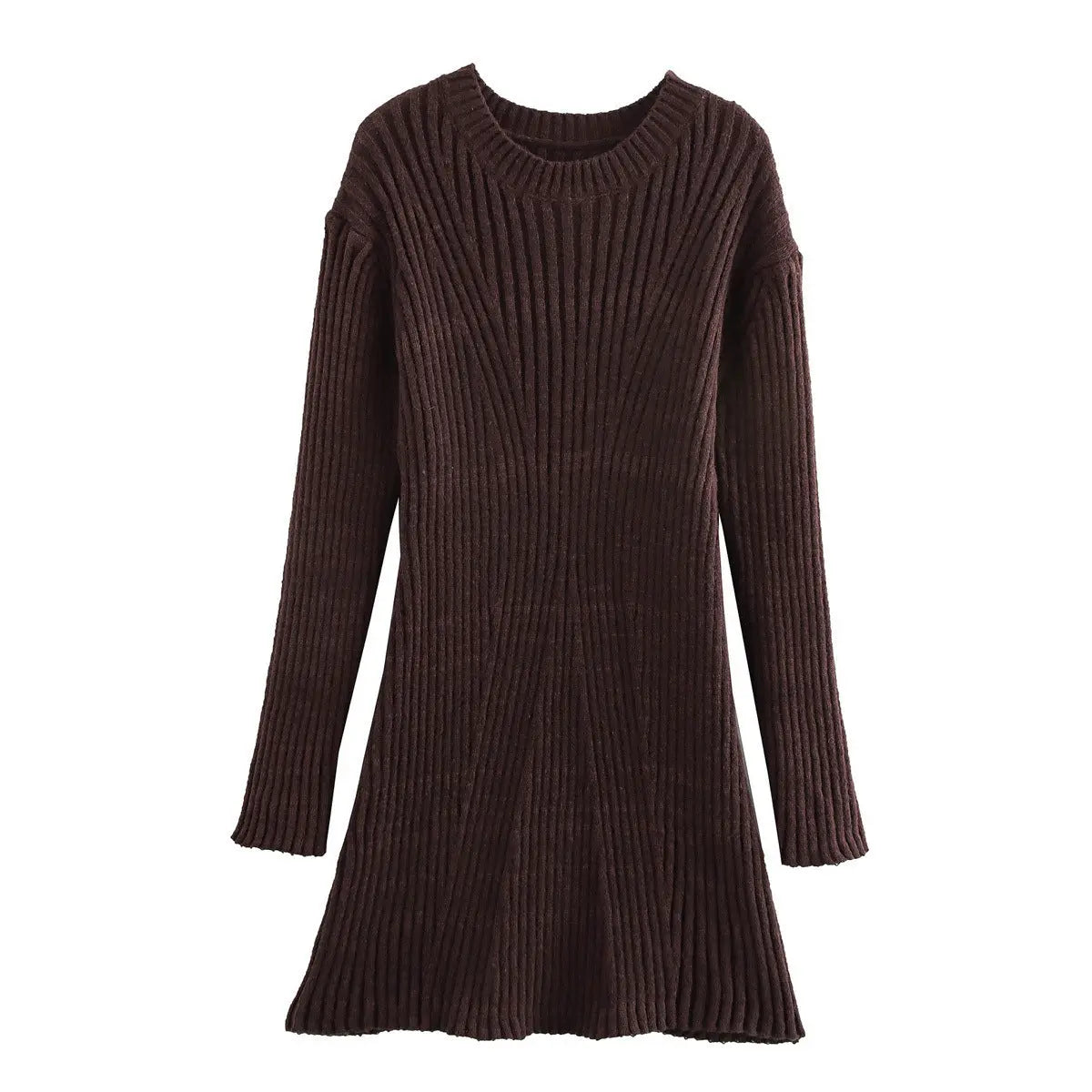 Fashion Solid Ribbed Knitted Dress Fall And Winter Slim-fit Stand-up Collar A-line Dresses Women's Clothing Angel Wishes