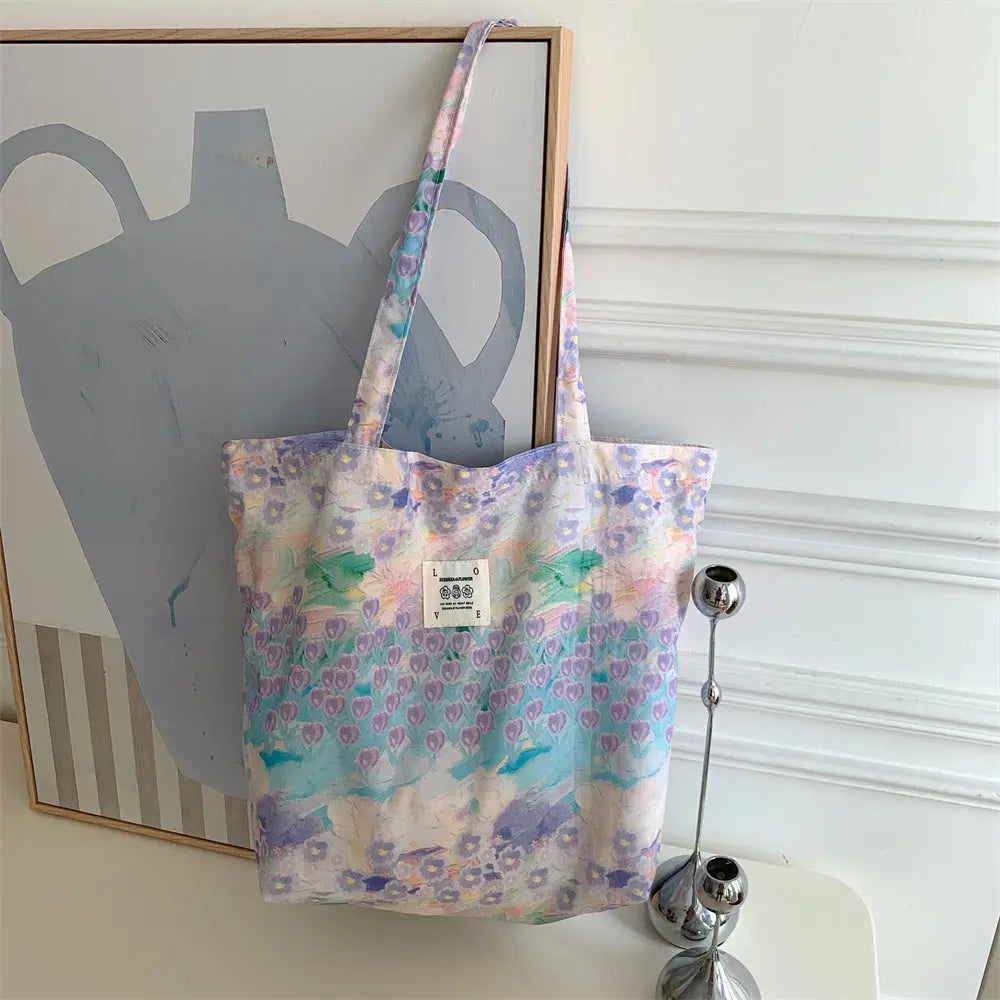 Floral Canvas Tote Bag Angel Wishes