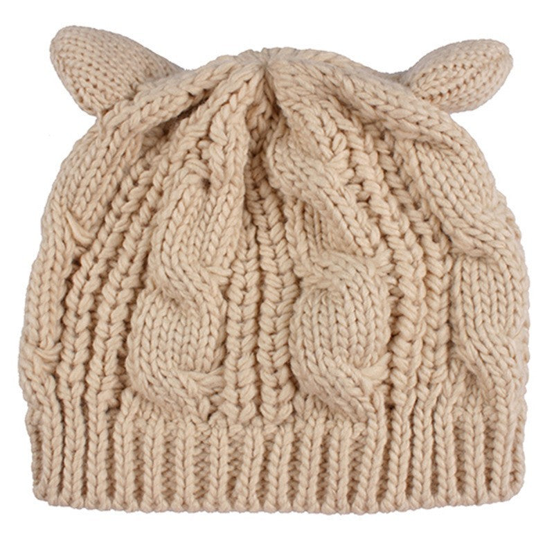 Hand Made 3D Cute Knitted Cat Ear Beanie For Winter Angel Wishes