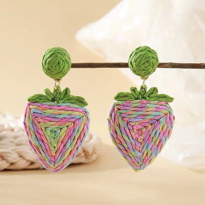 Raffia Woven Strawberry Earrings Vacation Style Angel Wishes