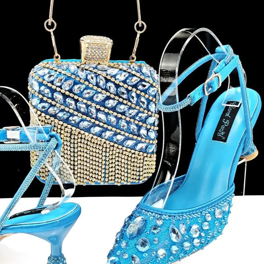 Large Rhinestone High Heel Sandals Three-dimensional Tassel Handbag Set Angel Wishes