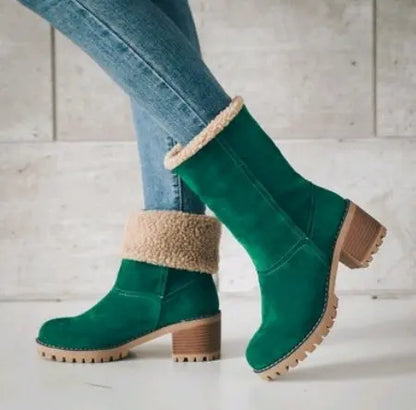 Mid-Tube Thick Heel Suede Snow Boots Angel Wishes