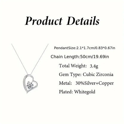 Cubic Zirconia Heart Necklace With Heart For Gifts  925 Sterling Silver Necklace Angel Wishes