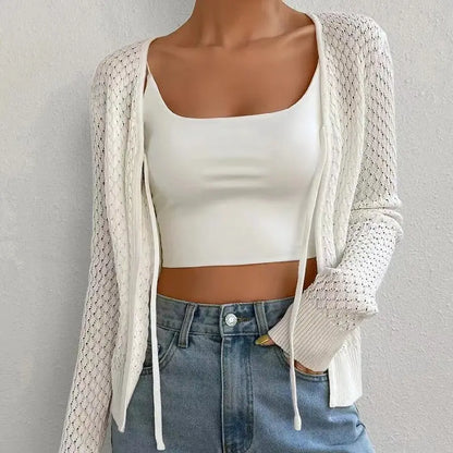 Women's New Lace-up Hollow Long Sleeve Knitted Cardigan Coat Angel Wishes