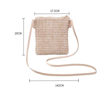 Mobile Phone Diagonal Bag Solid Color Straw Woven Female Bag Angel Wishes