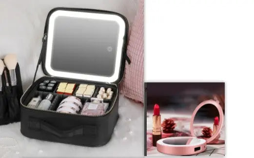 Smart LED Cosmetic Case With Mirror Cosmetic Bag Large Capacity Fashion Portable Storage Bag Travel Makeup Bags Angel Wishes