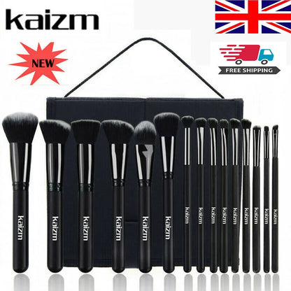 15Pcs Black Make Up Brushes Woman Set With Bag Foundation Eyeliner Eyeshadow Angel Wishes