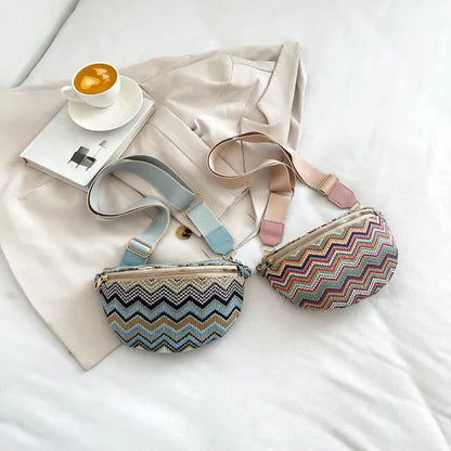 Striped Woven Women's Casual Messenger Bag Angel Wishes