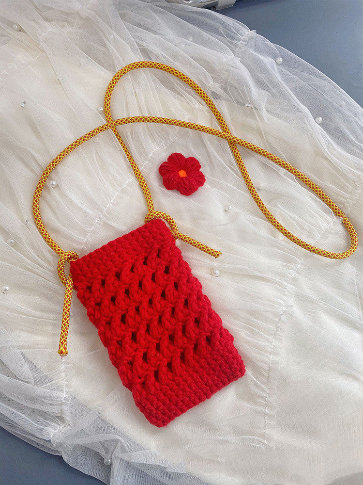 Knitted Woolen Crossbody Mobile Phone Bag Handmade Angel Wishes